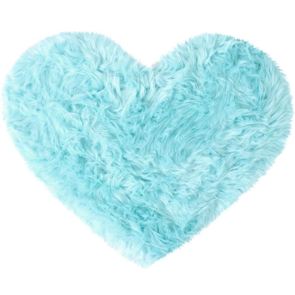 Heart Shaped Faux Fur Throw Rug Bedroom Fluffy Floor Mat Light Blue 2.3ftx3ft